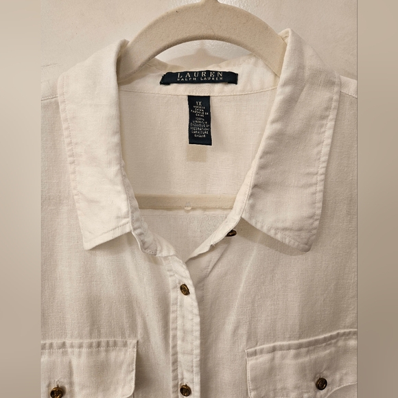 NWOT - Lauren Ralph Lauren Linen White Button Down Shirt - Size 1X - Picture 3 of 11